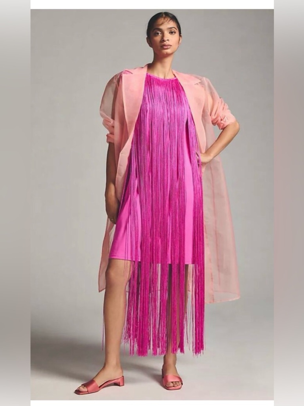 Anthropologie Hutch Fuchsia Fringe Midi Dress